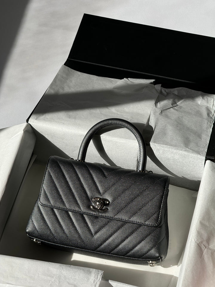 Chanel Small 19K Grey Caviar Coco