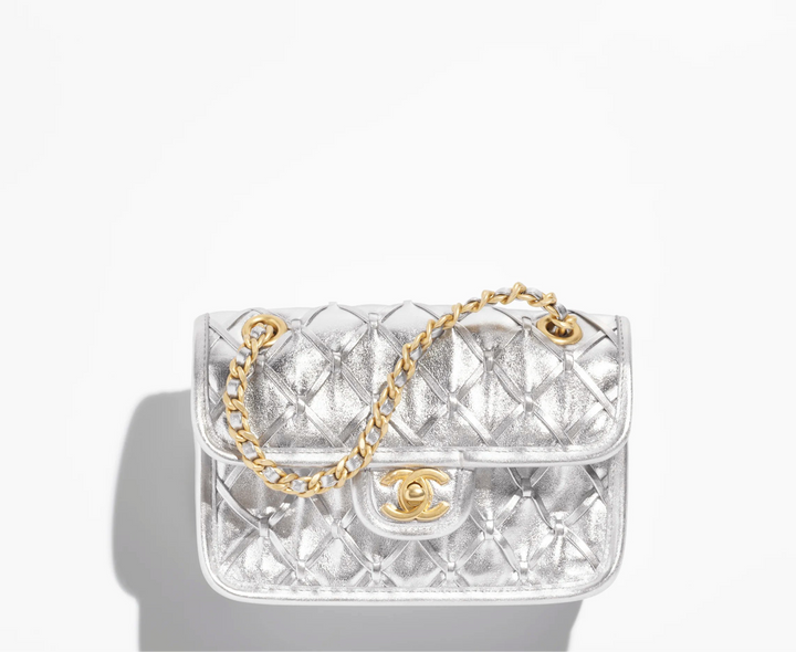 Chanel Silver Metallic Mini Braided Calfskin Flap Bag