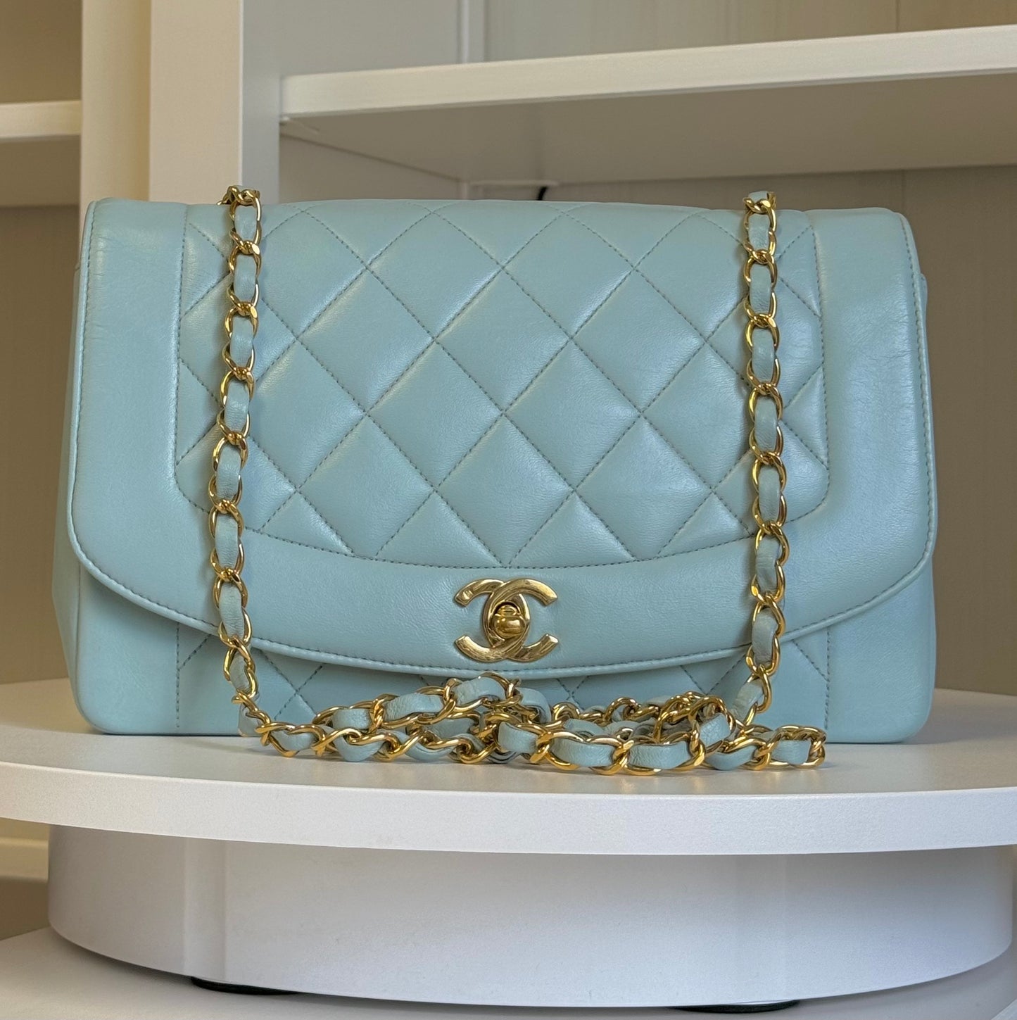 Chanel Baby Blue 24K Medium Lambskin Diana Flap Bag