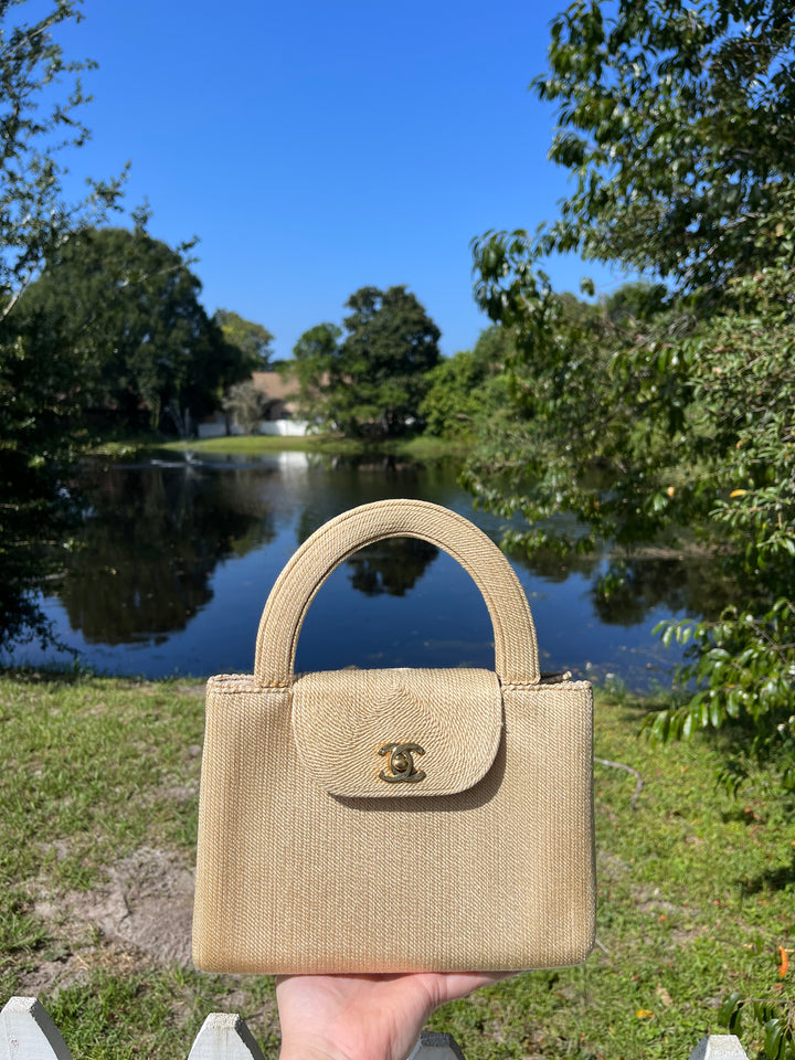 Chanel Vintage Medium Tan Rope Kelly Top Handle