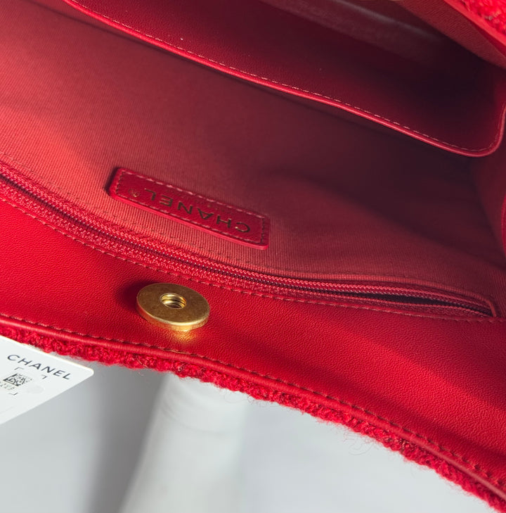 Chanel Small Red Wool Tweed Hobo