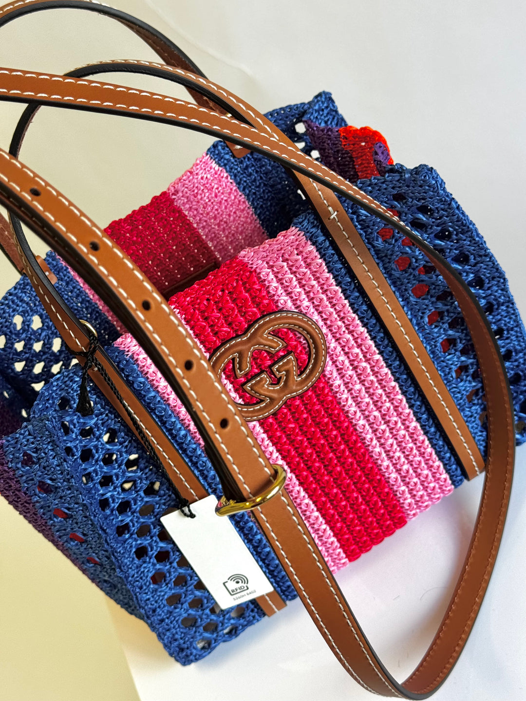 Gucci Interlocking Multicolor Raffia Tote Bag