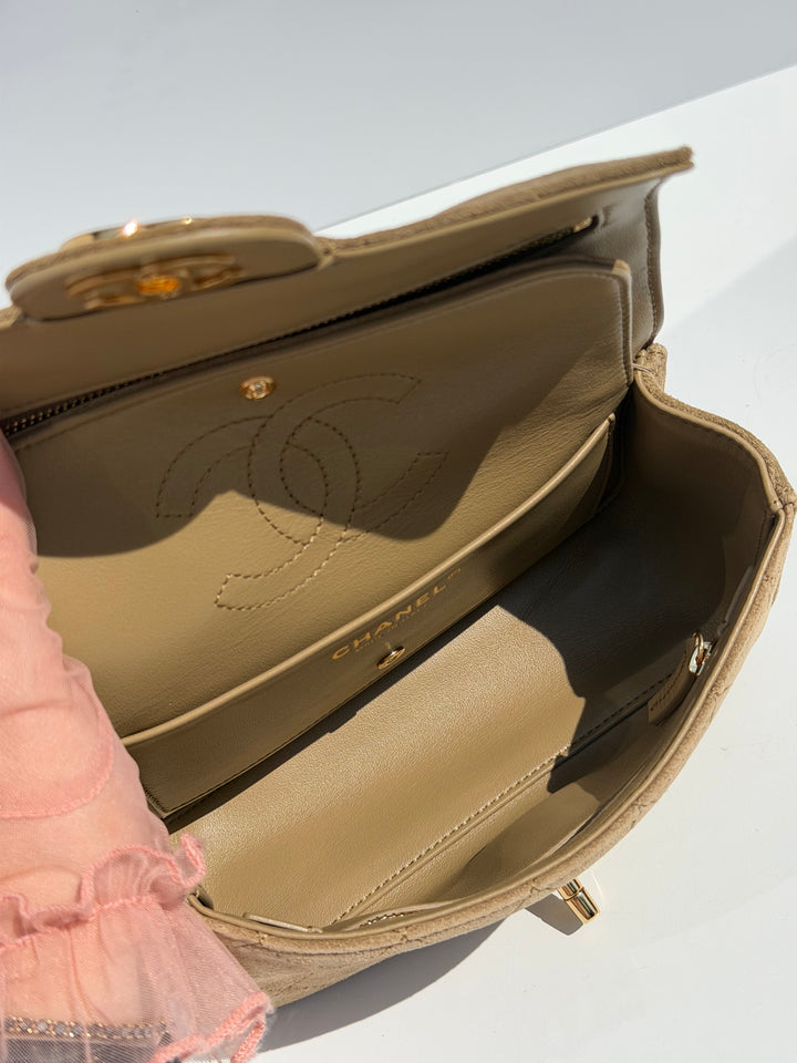 Chanel Mini Flap Souplissimo Suede Calfskin Dark Beige Gold Hardware 2026