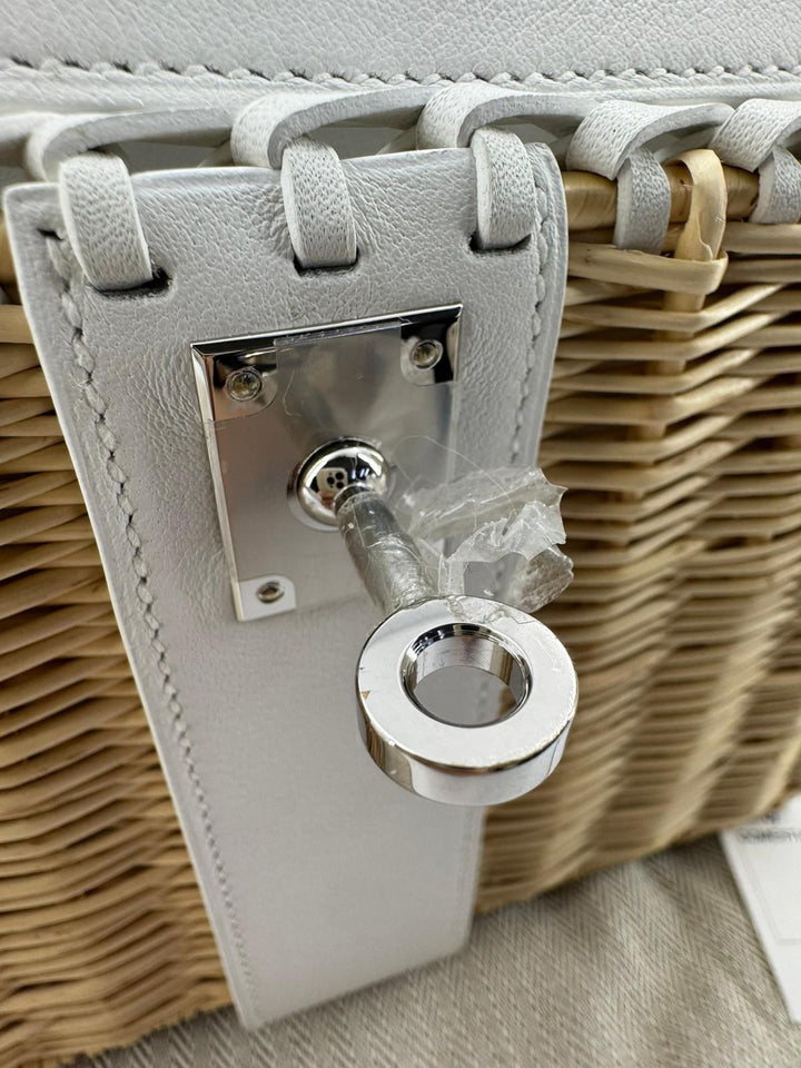 Hermès Mini Kelly Picnic Wicker New White Palladium Hardware 2023
