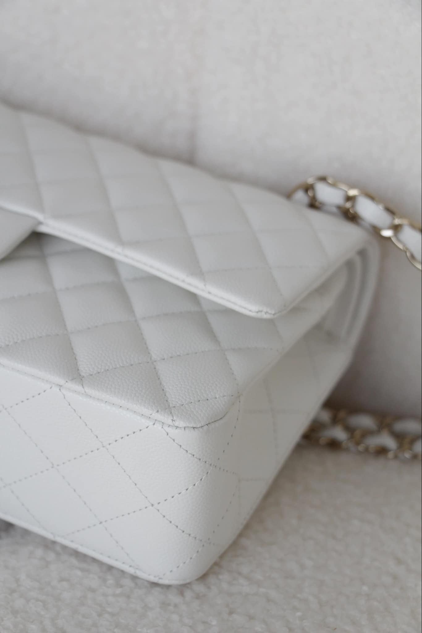 Chanel 22S Snow White Medium Caviar Double Flap Bag