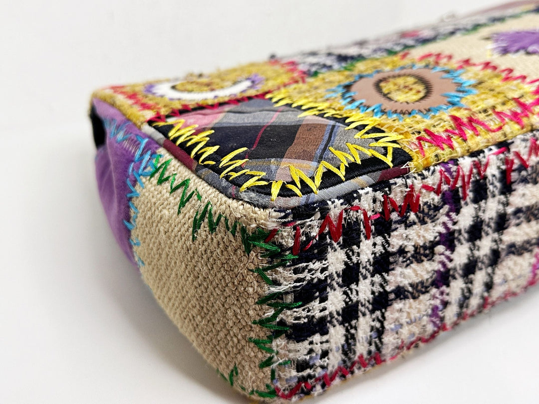 Chanel Jumbo Single Flap Patchwork Multicolor Tweed Silver Hardware 2015