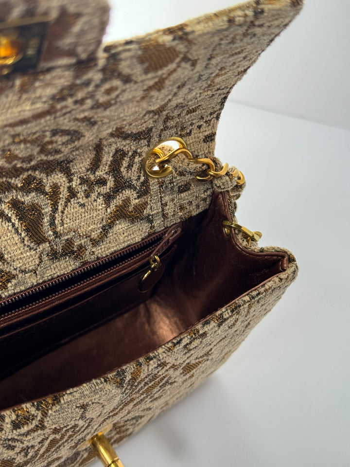 Chanel 1991 Bronze Metallic Brocade Vintage Mini Square Flap Bag