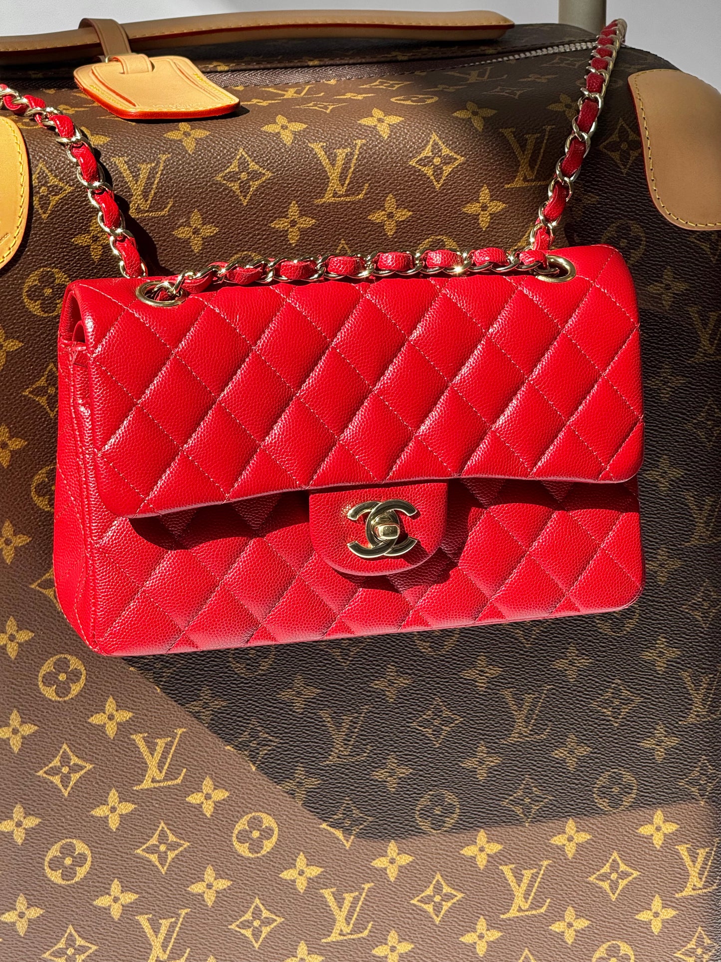 Chanel 19b Small Red Caviar Double Flap Bag