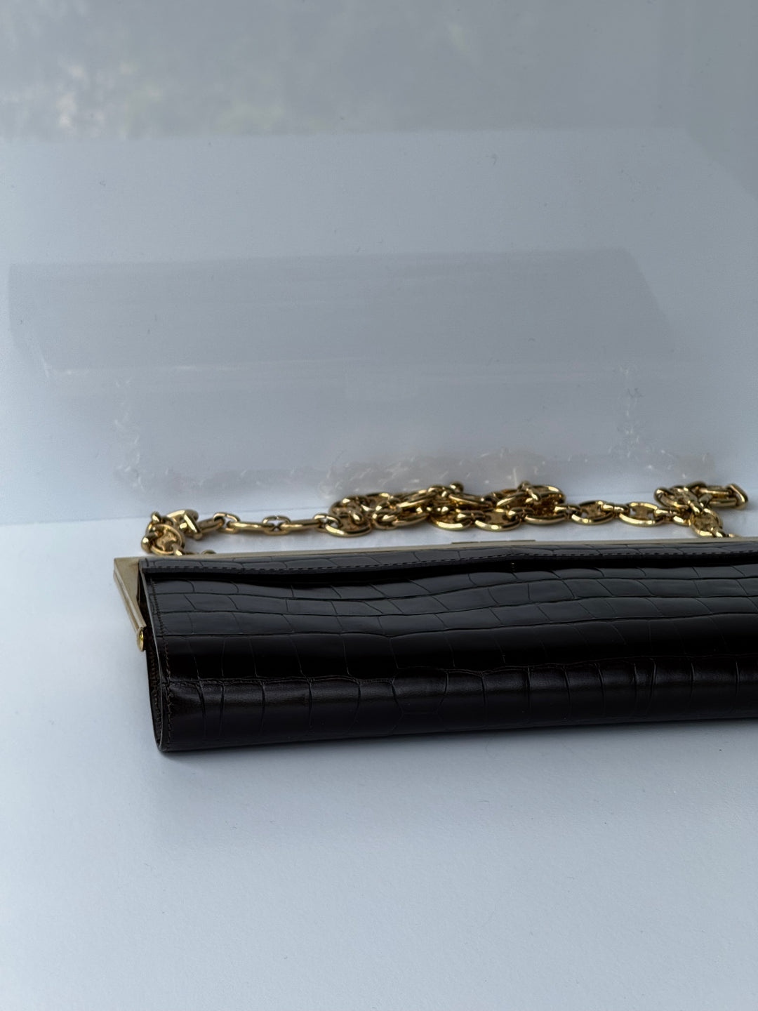 Celine Croc Embossed Brown Shoulder Clutch Bag