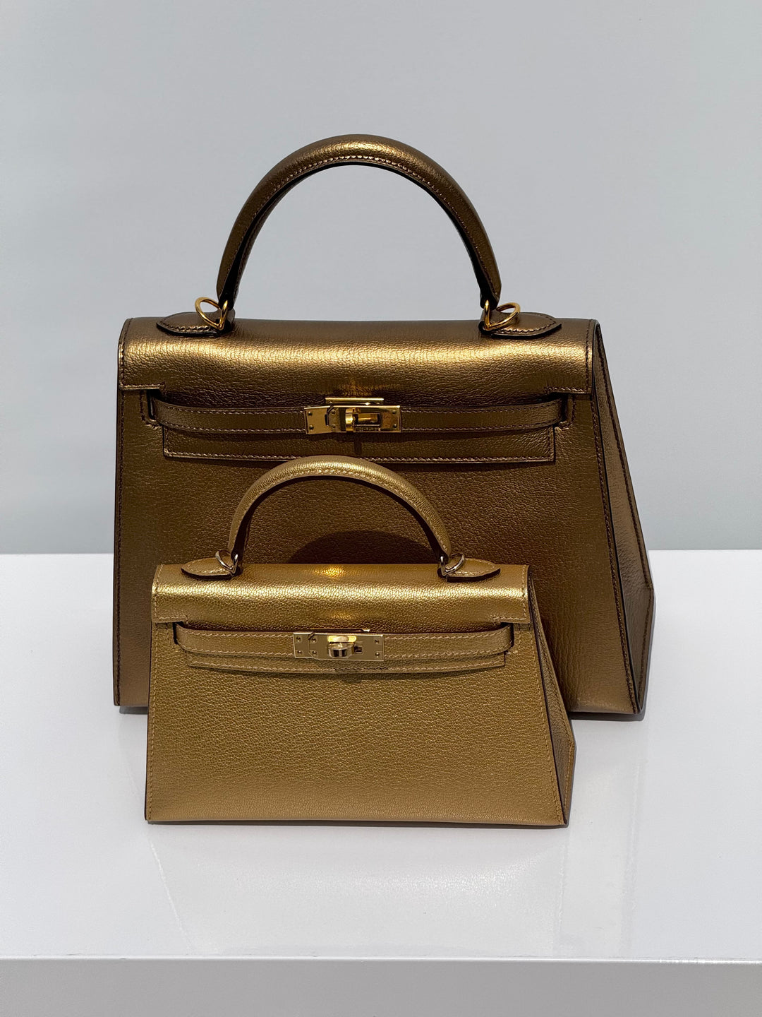 Hermes Mini Sellier Gold Metallic Chevre Dore Kelly 20