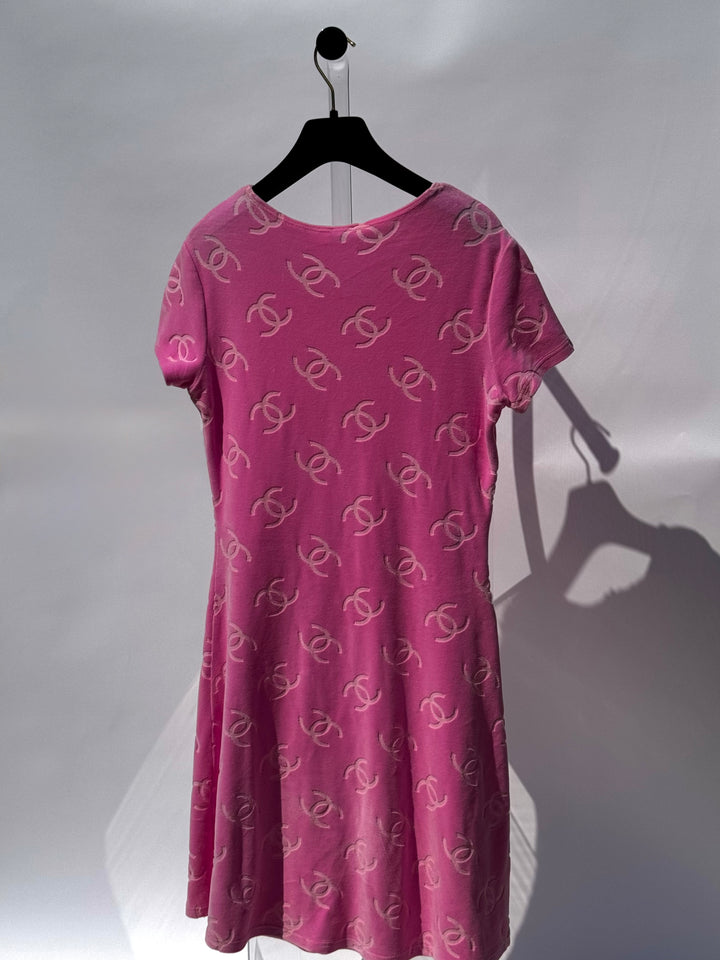 Chanel Spring 1996 Pink Velour CC Dress