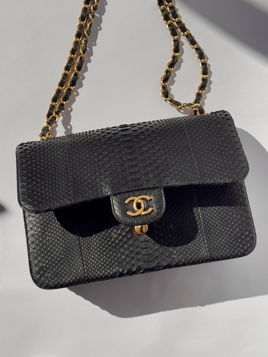 Chanel Jumbo Black Python Double Flap