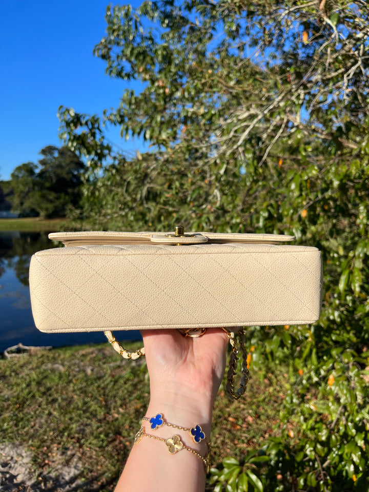 Chanel 1997 Beige Claire Medium Caviar Classic Flap