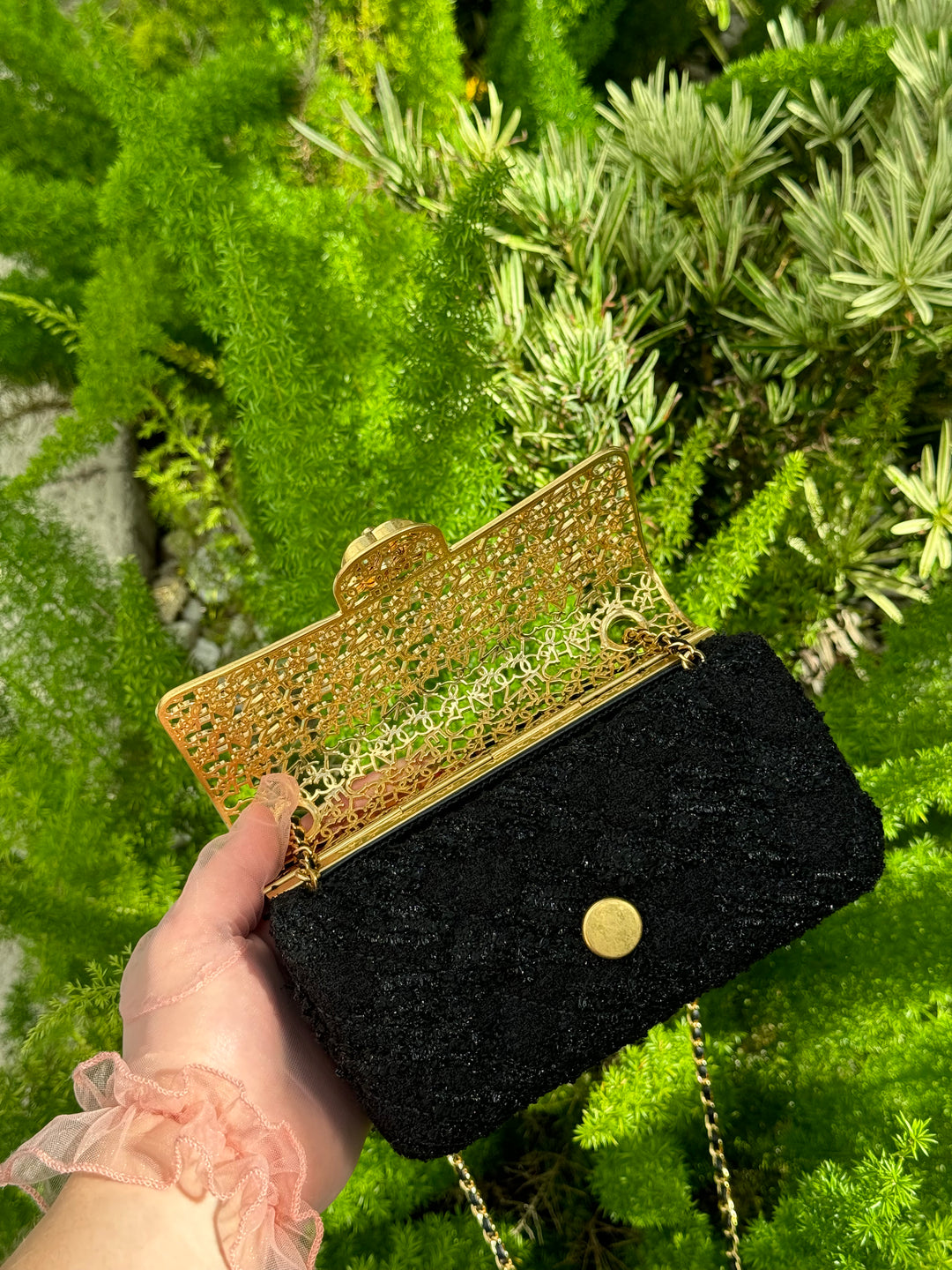 Chanel 2022 Limited Edition Tweed Mini Cage Minaudiere Crossbody