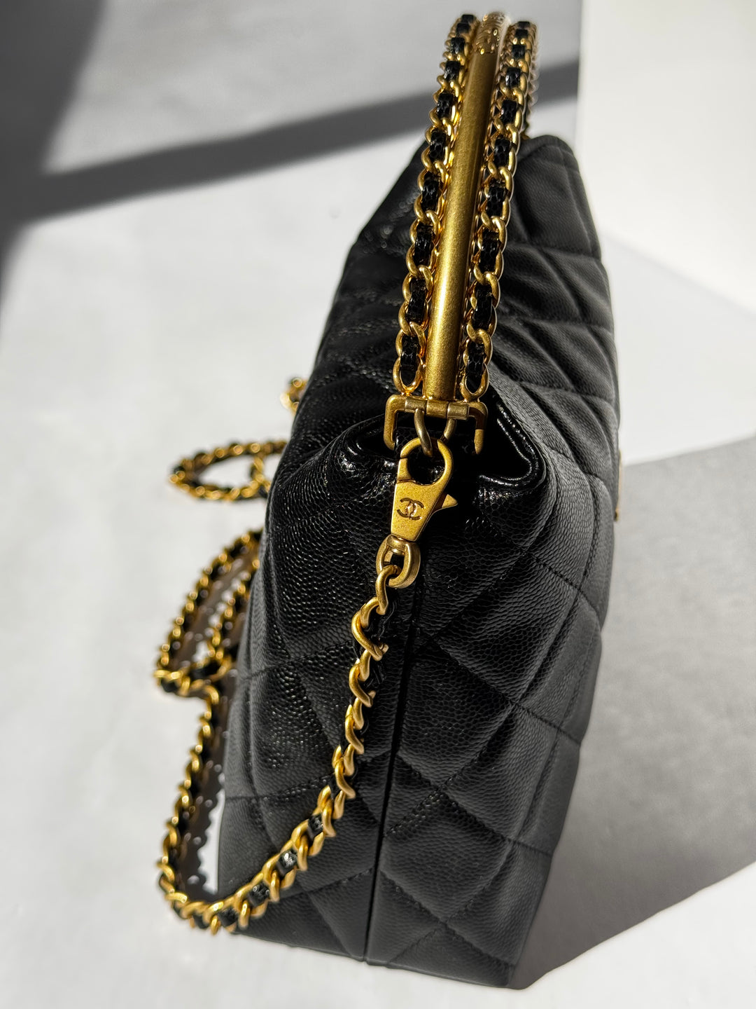 Chanel Top Handle Caviar Clutch With Chain Black Gold Hardware 2024