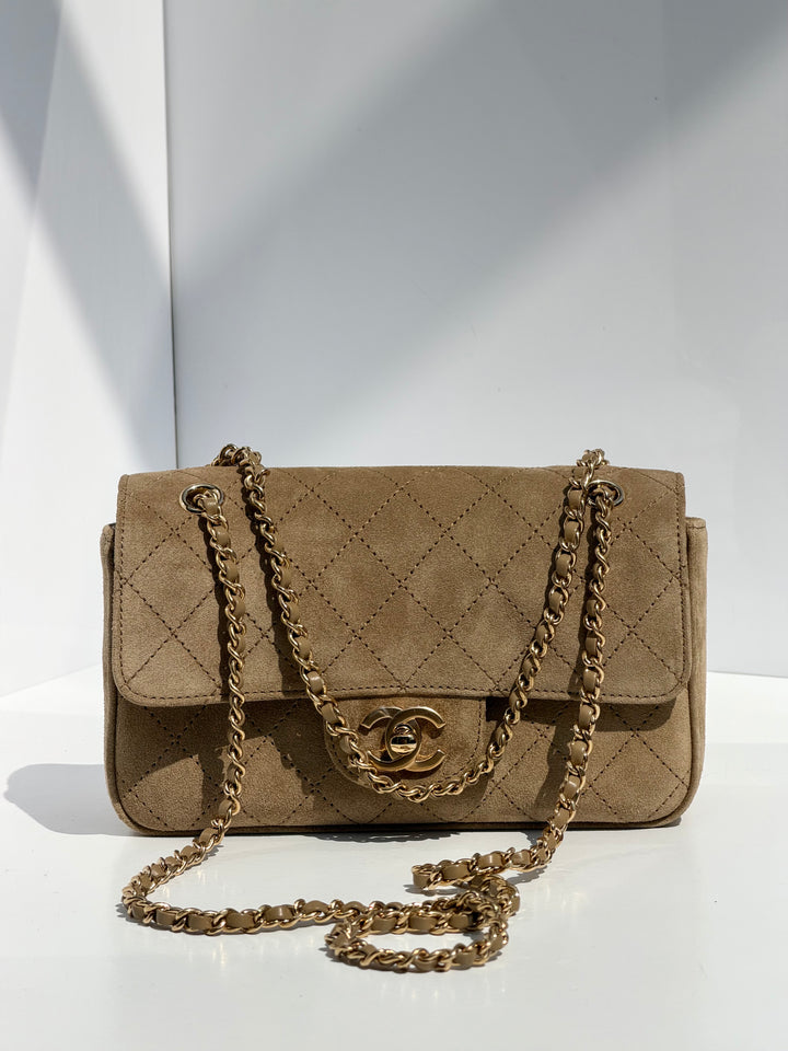 Chanel Mini Flap Souplissimo Suede Calfskin Dark Beige Gold Hardware 2026