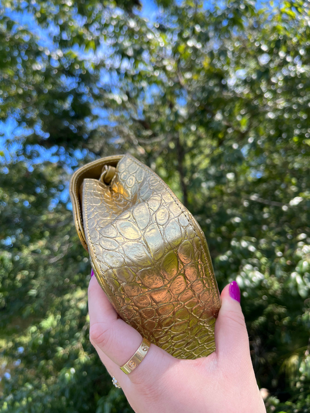Chanel Gold Croc Embossed Mini Rectangular Flap Bag