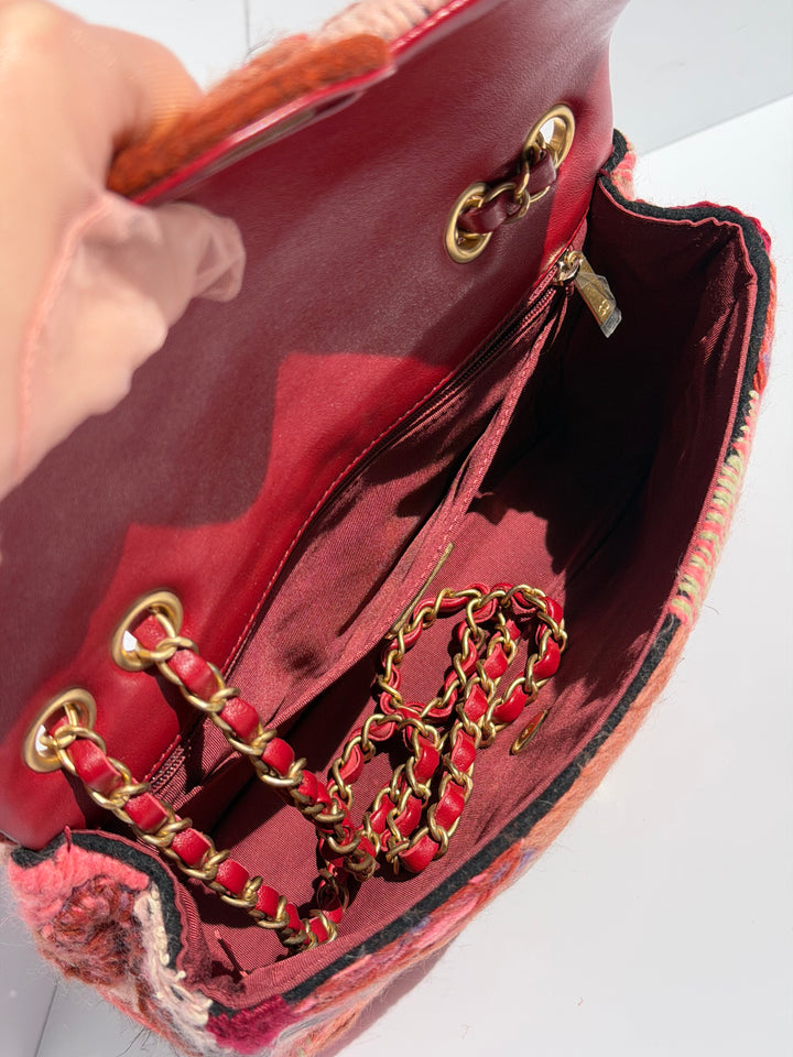 Chanel Embroidered Wool Medium Flap Bag Red Multicolor Gold Hardware 2018