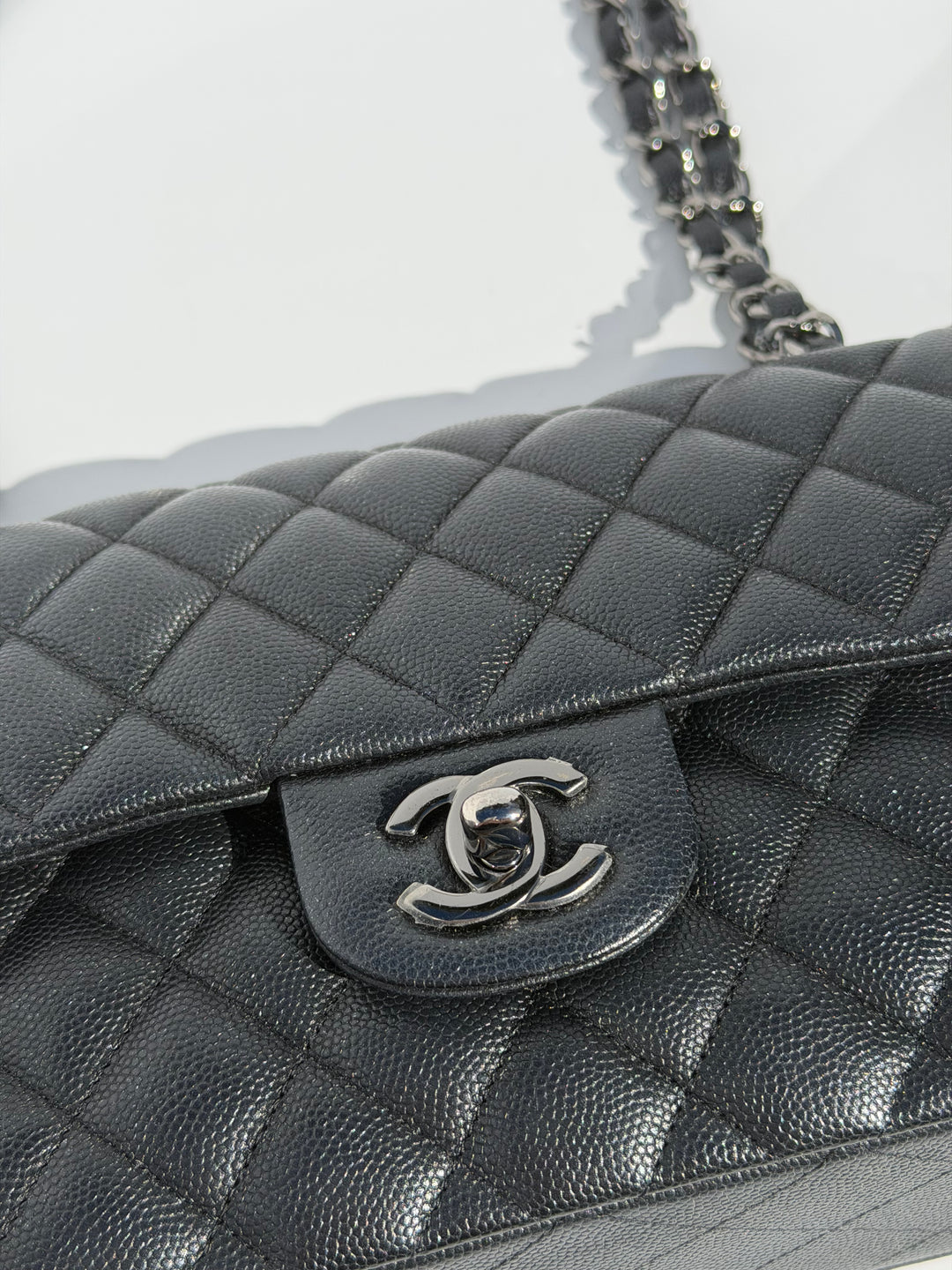 Chanel 18C Black Iridescent Small Caviar Double Flap Bag