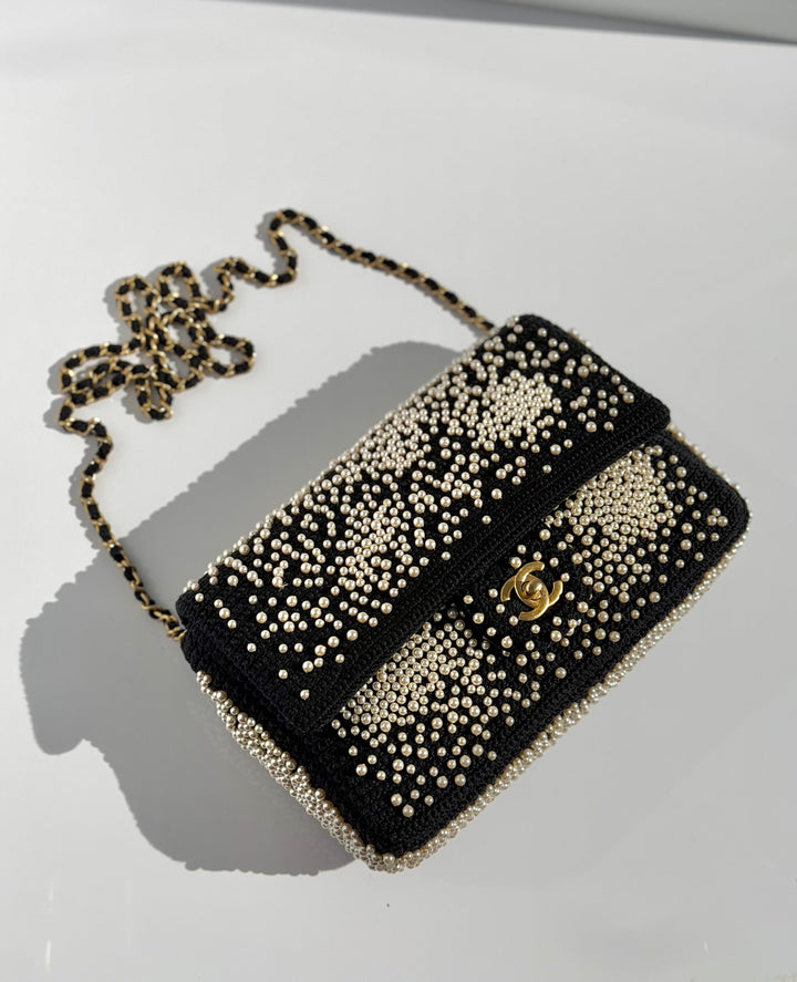 Chanel 17C Medium Flap Bag Pearl Embellished Gold Hardware 2017