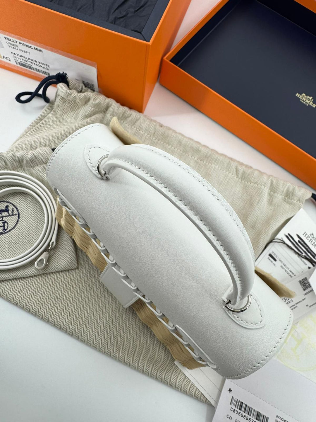 Hermès Mini Kelly Picnic Wicker New White Palladium Hardware 2023