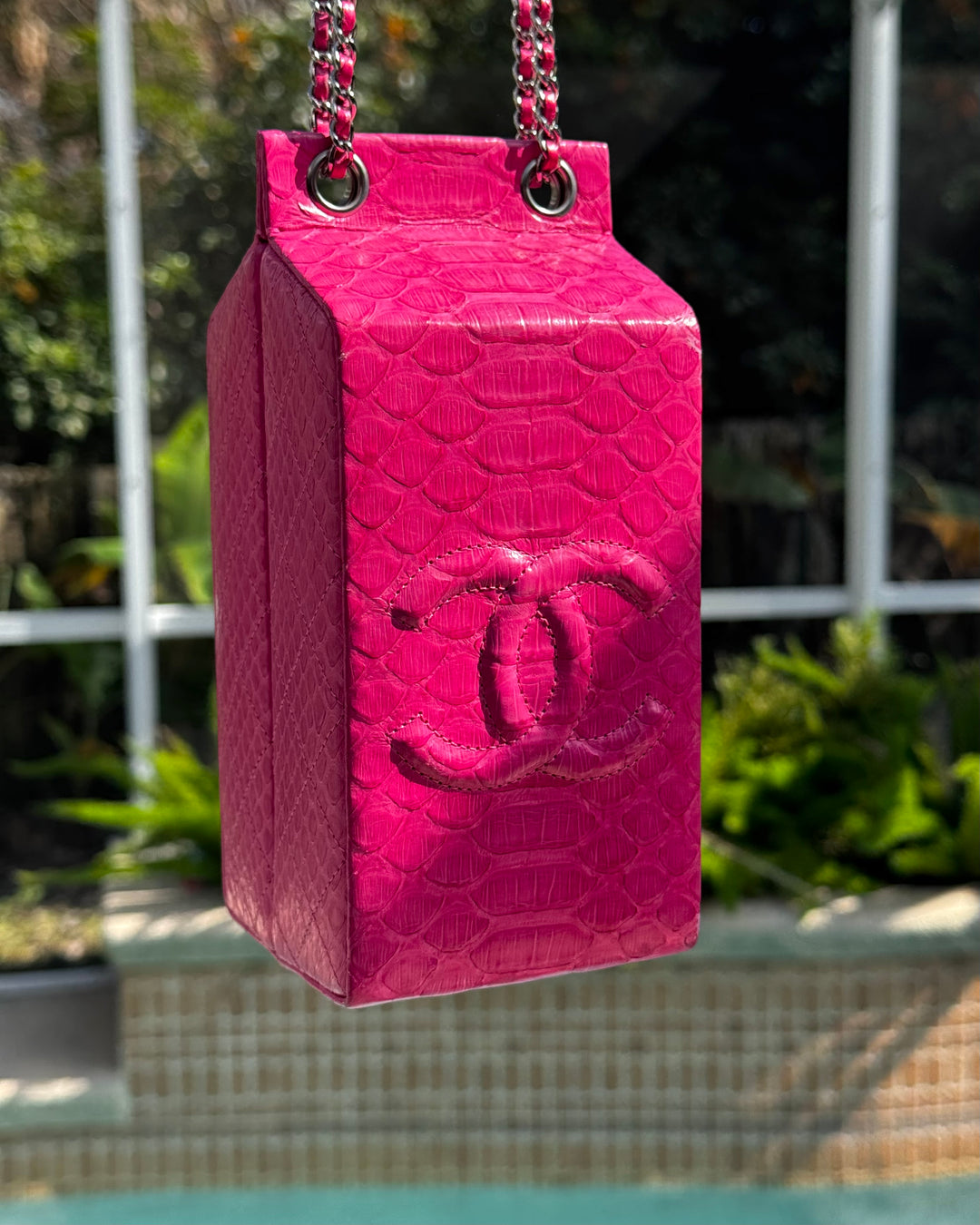 Chanel Pink Python Milk Carton Bag