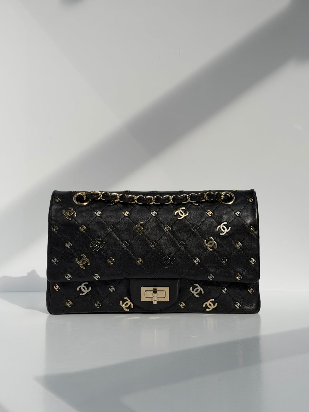 Chanel Medium Reissue 2.55 Flap Bag Black Leather Gold Hardware Punk Charms 2007