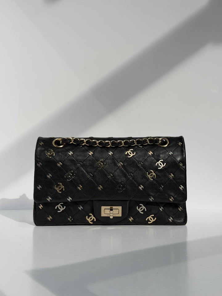 Chanel Medium Reissue 2.55 Flap Bag Black Leather Gold Hardware Punk Charms 2007