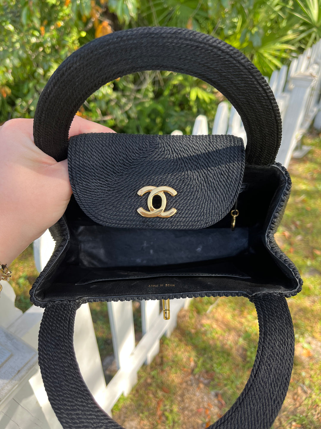 Chanel Vintage Medium Black Rope Kelly Top Handle