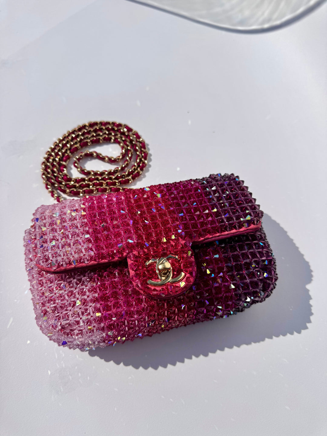 Chanel Pink Ombre Crystal Mini Flap