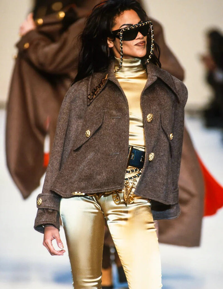 Chanel 1992 Runway Chain Sunglasses Black Gold Hardware