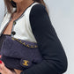 Chanel 1997 Medium 24K Navy Camellia Classic Flap Bag