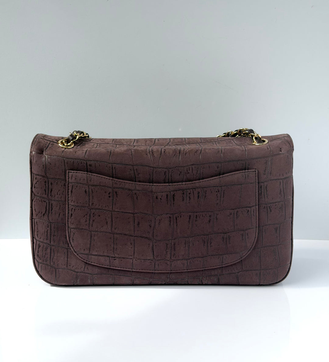 Chanel Maxi Flap Bag Brown Croc-Embossed Suede Calfskin Gold Tone Hardware 2026