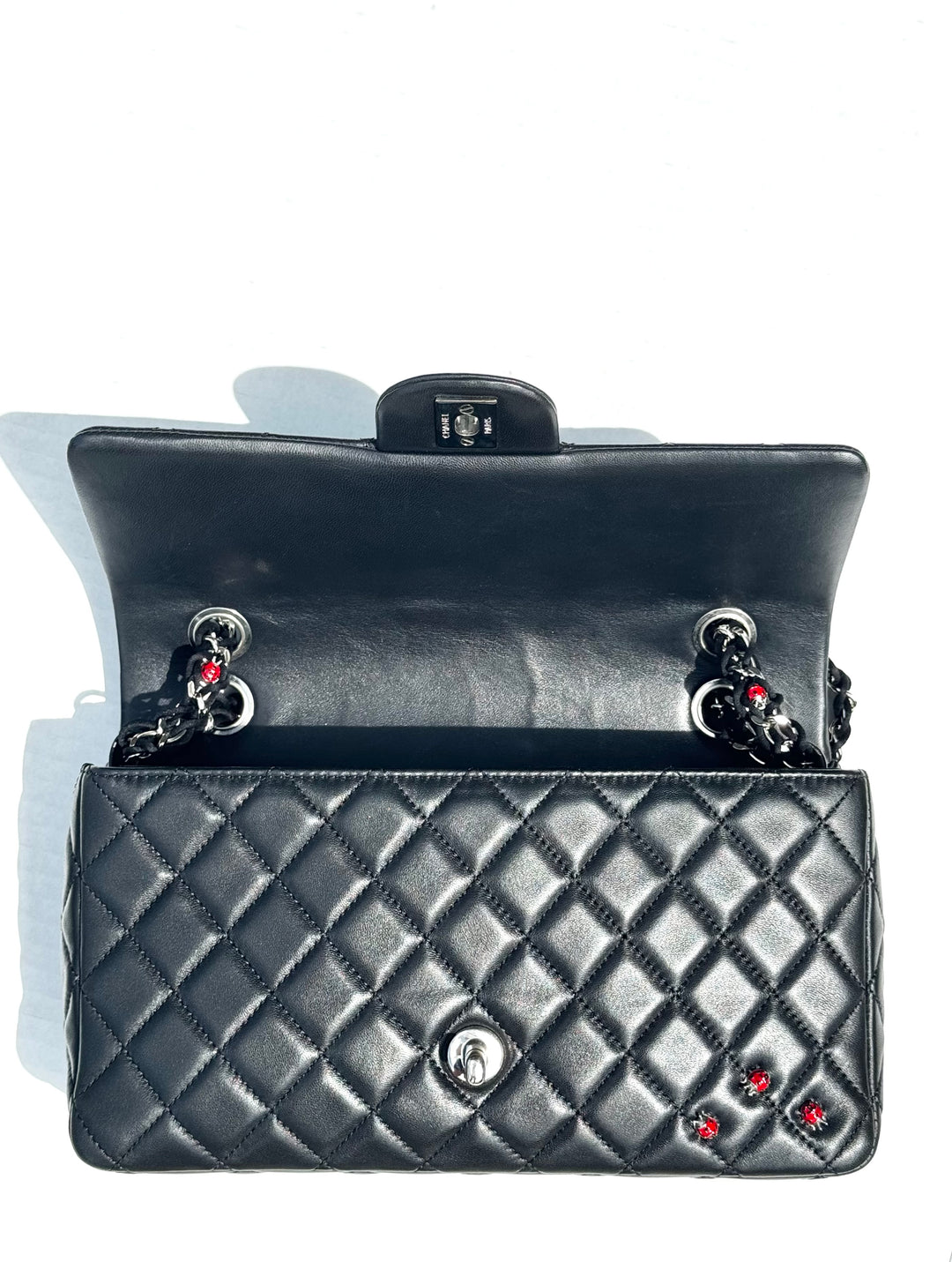 Chanel 2011 Black Ladybug Medium Lambskin Flap Bag