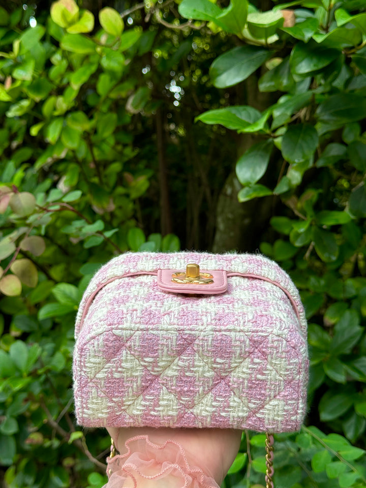 Chanel Pink Ecru Tweed Handle Crush Small Vanity Case