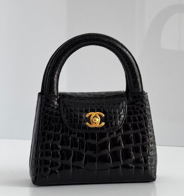 Chanel Rare Black Crocodile Top Handle Micro Mini Kelly Bag 24K Gold Hardware 1996