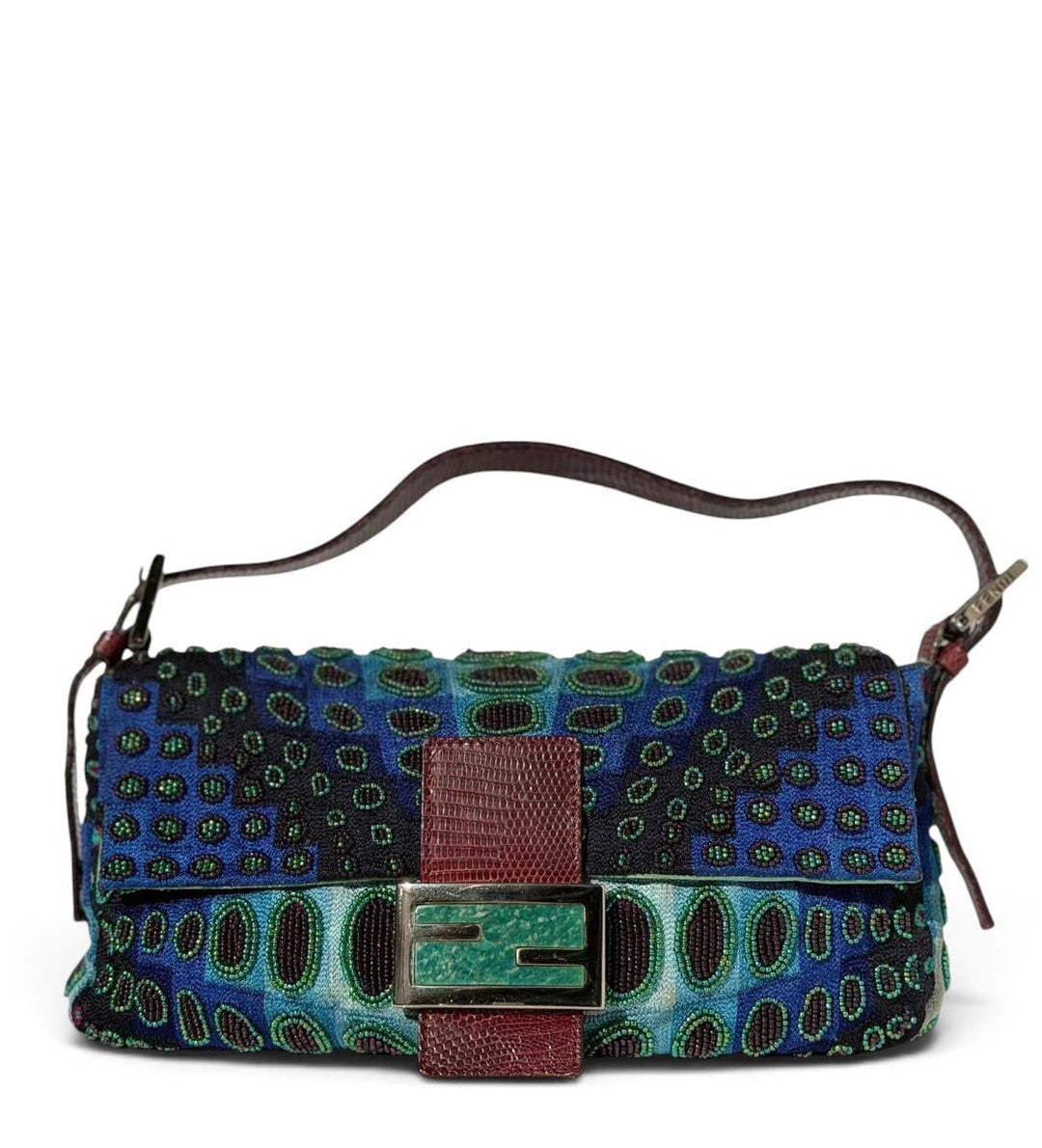 Fendi Victor Vasarely Beaded Baguette Python Trim Silver Hardware 2001