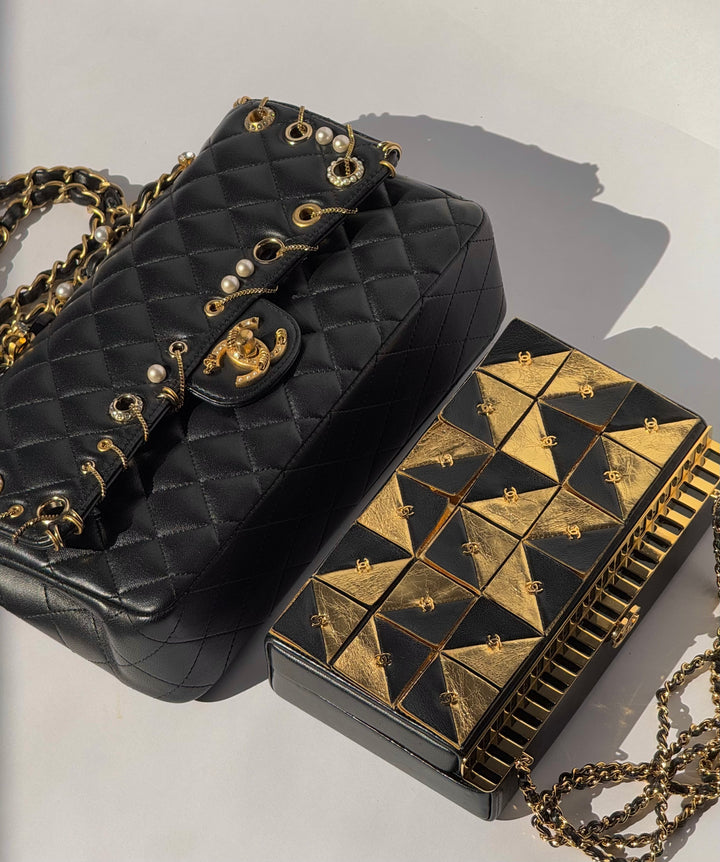 Chanel 19A Egypt Gold Lambskin Minaudiere Crossbody Black Gold 2019
