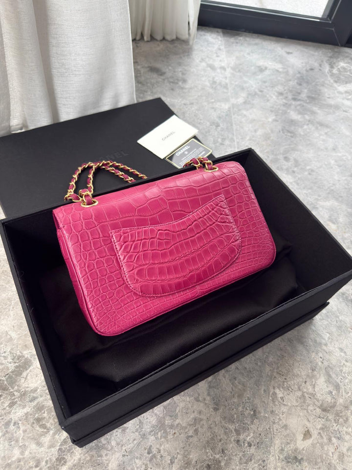 Chanel Medium Classic Flap Bag Matte Alligator Pink Brushed Gold Hardware 2018
