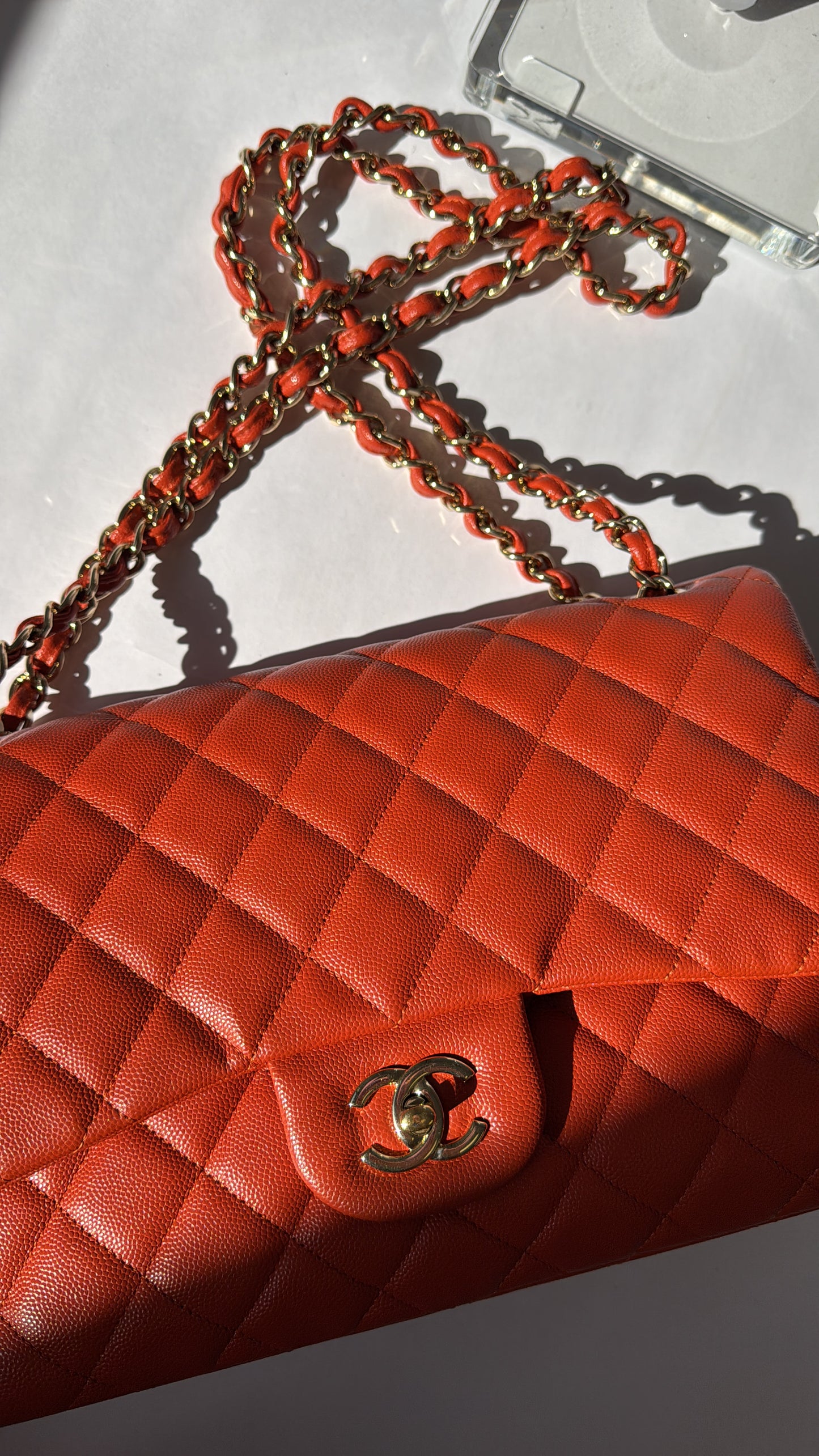 Chanel Jumbo Orange Caviar Double Flap Bag