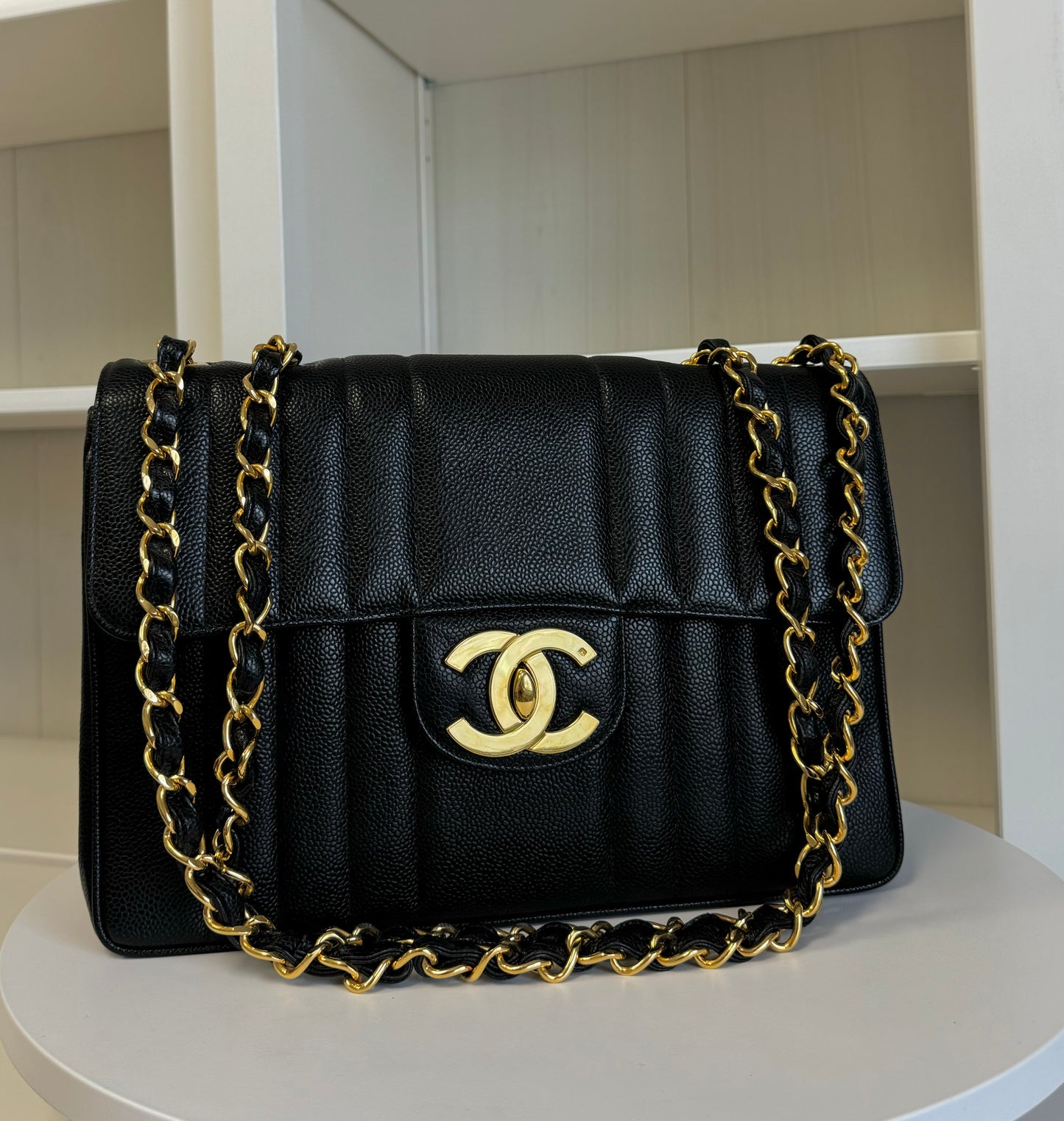 CHANEL VINTAGE BLACK CAVIAR MADEMOISELLE JUMBO CLASSIC FLAP BAG