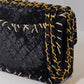 Chanel 1993 Black Velvet Whipstitch CC Flap Bag