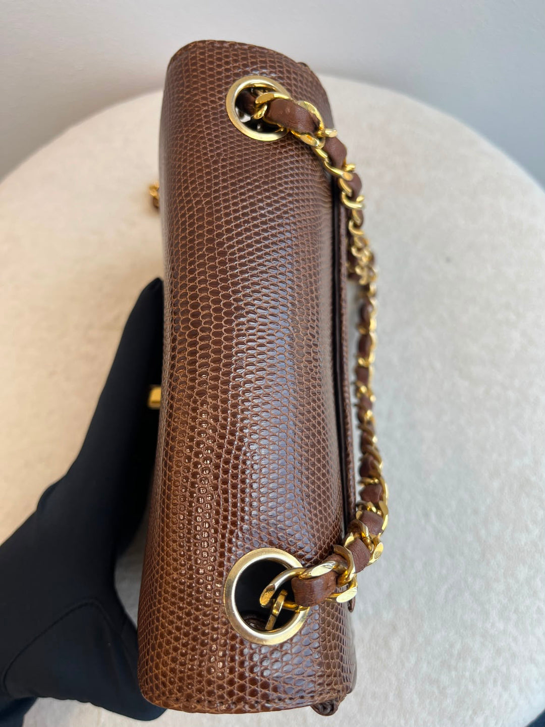 Chanel Brown Vintage Lizard Mini Square Flap Bag 1986