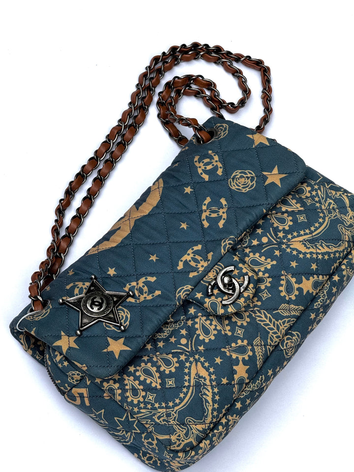 Chanel 2014 Paris Dallas Medium Teal Bandana Flap Bag