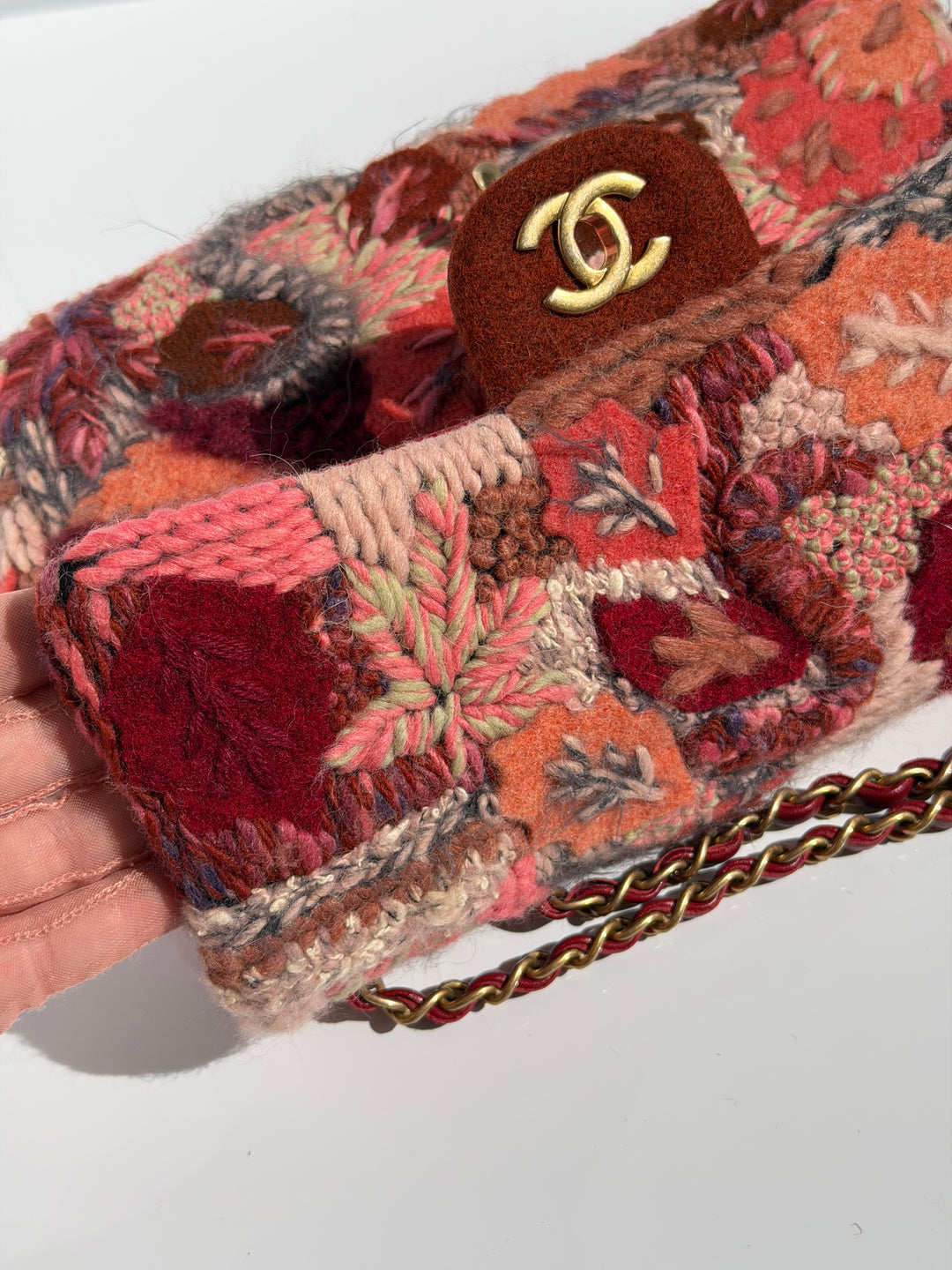 Chanel Embroidered Wool Medium Flap Bag Red Multicolor Gold Hardware 2018