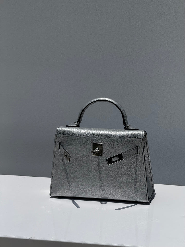 Hermes Mini Sellier Argent Silver Metallic Chevre Chamkilight Kelly 20