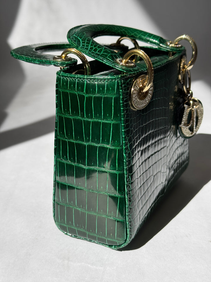 Lady Dior Emerald Crocodile Mini Top Handle