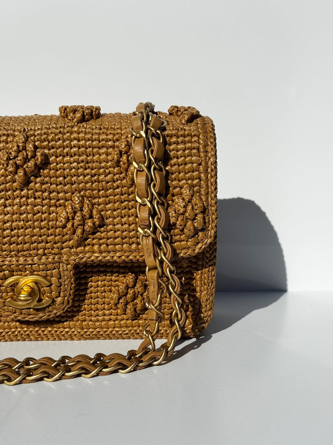 Chanel 24P Tan Braided Raffia Medium Flap Bag