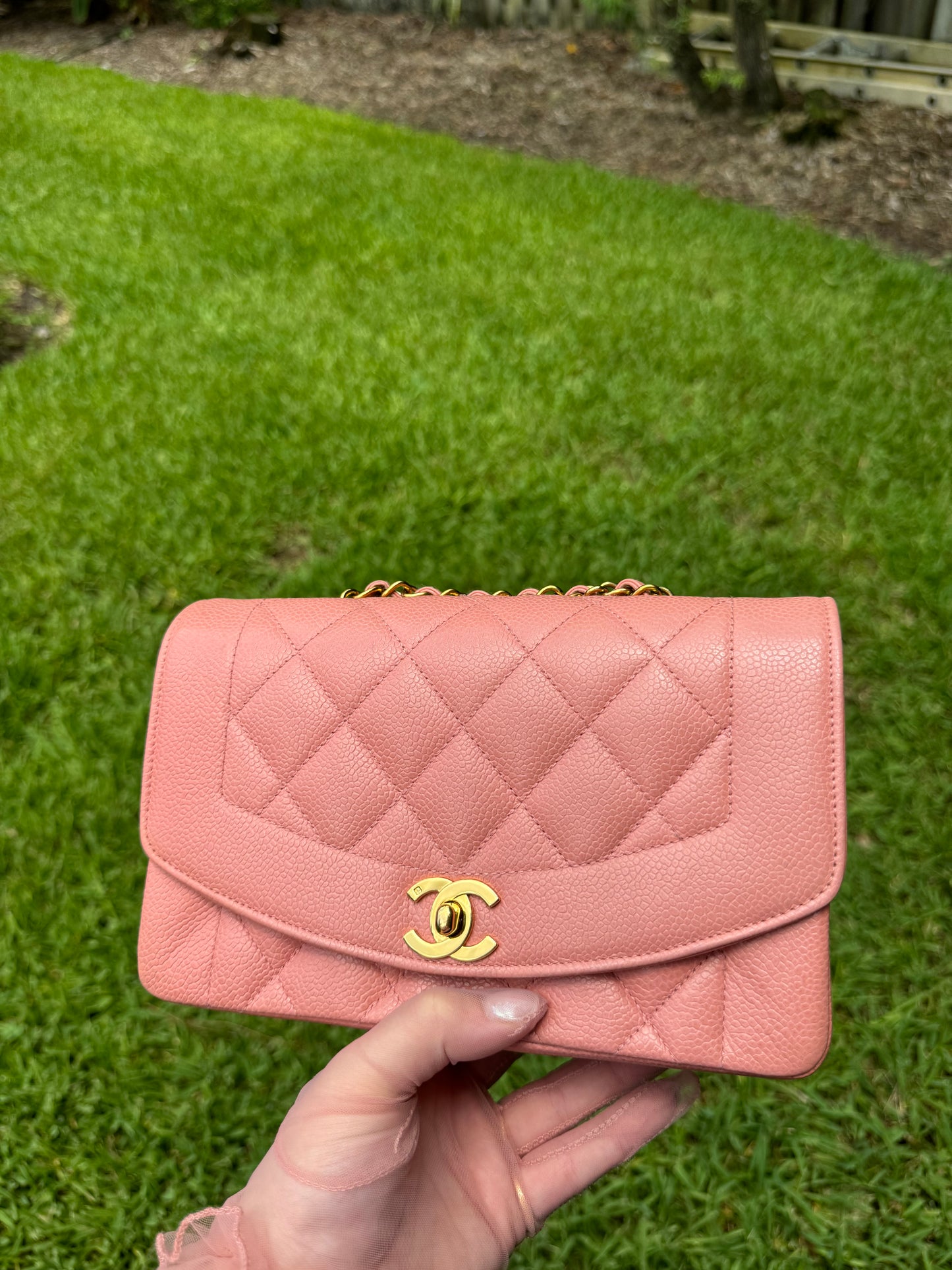 Chanel Rare Small Pink Caviar Diana Flap Bag