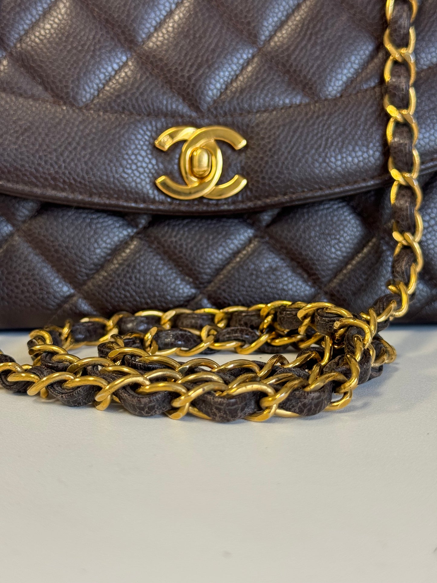 Chanel Chocolate Brown 24K Medium Caviar Diana Flap Bag